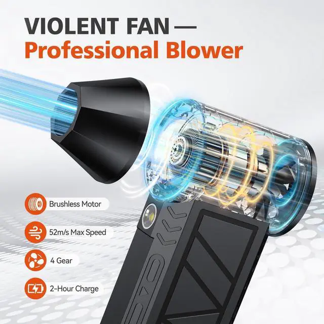 Alt view image 2 of 7 - Compressed Air Duster, 130000 RPM High-Speed Electric Air Duster with Brushless Motor, 3 Magnetic Nozzles, 4 Speeds, LED Light & 5000mAh Rechargeable Battery for PC Keyboard Car Cleaning