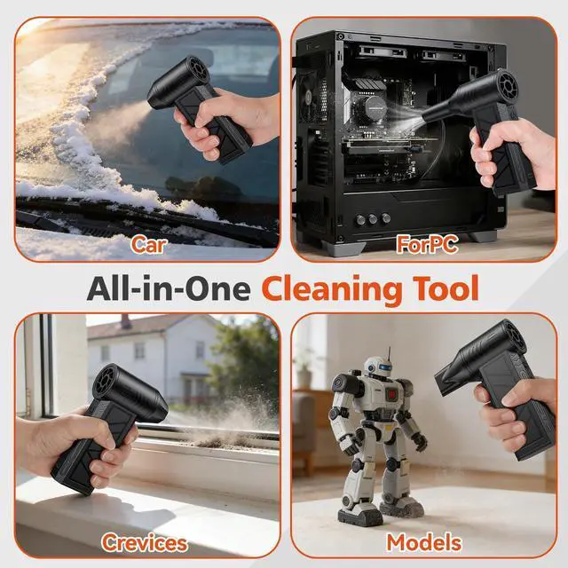Alt view image 3 of 7 - Compressed Air Duster, 130000 RPM High-Speed Electric Air Duster with Brushless Motor, 3 Magnetic Nozzles, 4 Speeds, LED Light & 5000mAh Rechargeable Battery for PC Keyboard Car Cleaning