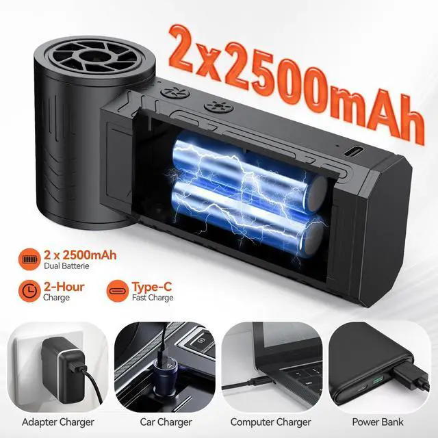 Alt view image 6 of 7 - Compressed Air Duster, 130000 RPM High-Speed Electric Air Duster with Brushless Motor, 3 Magnetic Nozzles, 4 Speeds, LED Light & 5000mAh Rechargeable Battery for PC Keyboard Car Cleaning