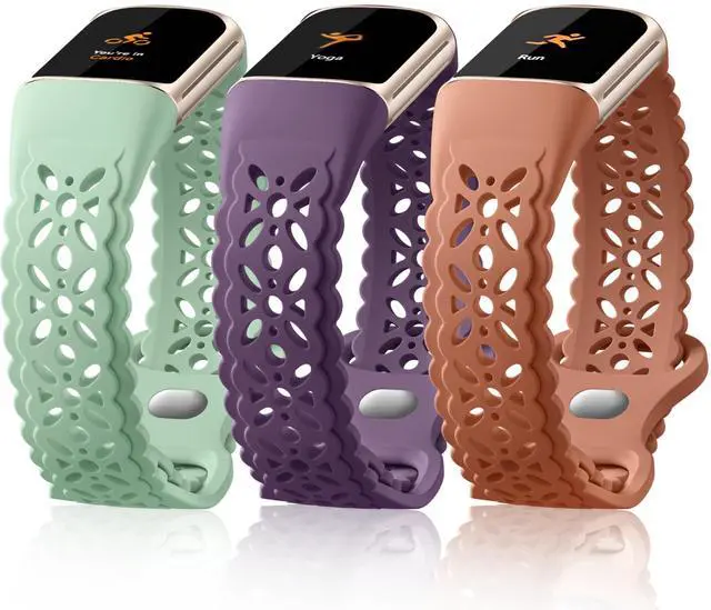 Main image of Floral Engraved Bands Compatible with Fitbit Charge 6 Band/Fitbit Charge 5 Band for Women, Charm Lace Silicone Soft Sport Watch Bands Bracelet Straps for Fitbit Charge 6/ Charge 5 Accessories