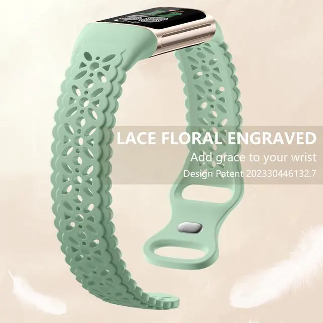 Alt view image 3 of 7 - Floral Engraved Bands Compatible with Fitbit Charge 6 Band/Fitbit Charge 5 Band for Women, Charm Lace Silicone Soft Sport Watch Bands Bracelet Straps for Fitbit Charge 6/ Charge 5 Accessories