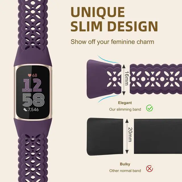 Alt view image 4 of 7 - Floral Engraved Bands Compatible with Fitbit Charge 6 Band/Fitbit Charge 5 Band for Women, Charm Lace Silicone Soft Sport Watch Bands Bracelet Straps for Fitbit Charge 6/ Charge 5 Accessories