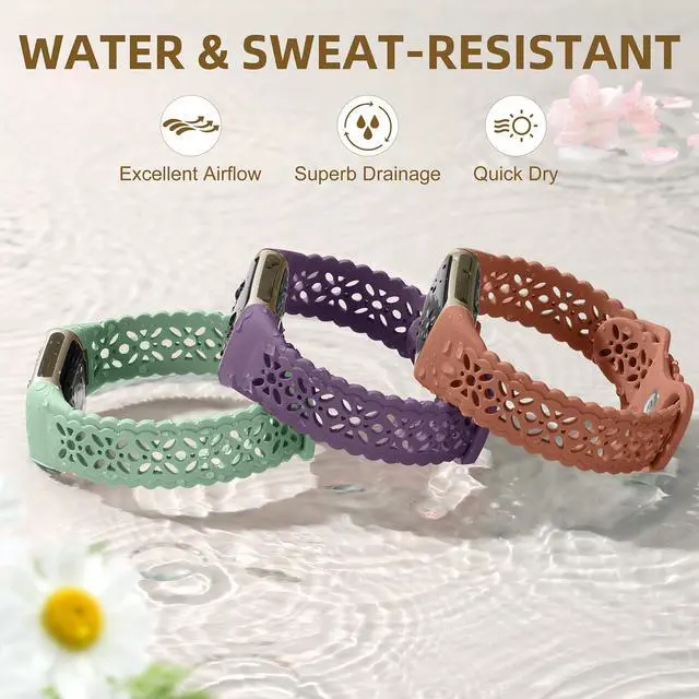Alt view image 5 of 7 - Floral Engraved Bands Compatible with Fitbit Charge 6 Band/Fitbit Charge 5 Band for Women, Charm Lace Silicone Soft Sport Watch Bands Bracelet Straps for Fitbit Charge 6/ Charge 5 Accessories