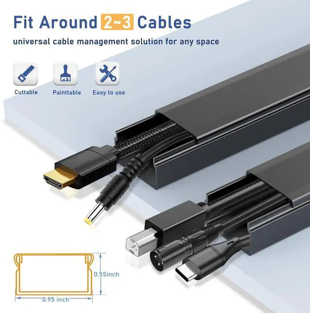 Alt view image 2 of 7 - Cord Cover Raceway Kit - 157" Cable Concealer, Wire Hider for TV Wall Mounting and Wire Management, Black