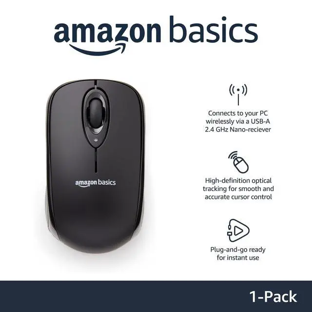 Alt view image 2 of 6 - 2.4 GHz Wireless Optical Computer Mouse with USB Nano Receiver, Portable, No Wires, Smooth Tracking, Multi-Device Compatibility, Black