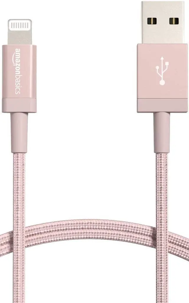 Main image of USB-A to Lightning Cable, Apple MFi Certified, Nylon Braided Cord for iPhone 14 13 12 11 X Xs Pro, Pro Max, Plus, iPad, High Speed Transfer, 6 Foot, Rose Gold