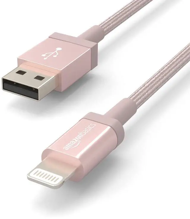 Alt view image 3 of 7 - USB-A to Lightning Cable, Apple MFi Certified, Nylon Braided Cord for iPhone 14 13 12 11 X Xs Pro, Pro Max, Plus, iPad, High Speed Transfer, 6 Foot, Rose Gold