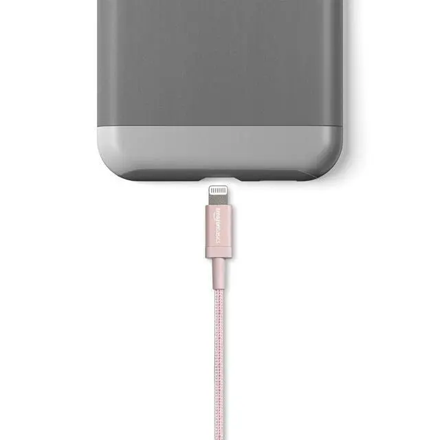 Alt view image 4 of 7 - USB-A to Lightning Cable, Apple MFi Certified, Nylon Braided Cord for iPhone 14 13 12 11 X Xs Pro, Pro Max, Plus, iPad, High Speed Transfer, 6 Foot, Rose Gold