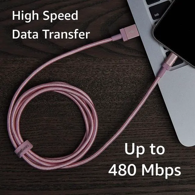 Alt view image 7 of 7 - USB-A to Lightning Cable, Apple MFi Certified, Nylon Braided Cord for iPhone 14 13 12 11 X Xs Pro, Pro Max, Plus, iPad, High Speed Transfer, 6 Foot, Rose Gold