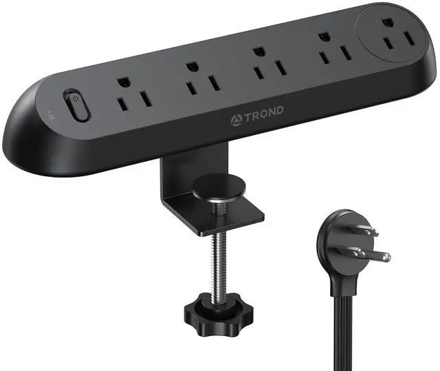 Main image of Desk Clamp Power Strip - Surge Protector Power Strip with 5 AC Outlets, Flat Plug 6ft Extension Cord, 1700J, ETL Listed, Fits 1.97 inch Tabletop Edge, for Home Office Desk Accessories, Black