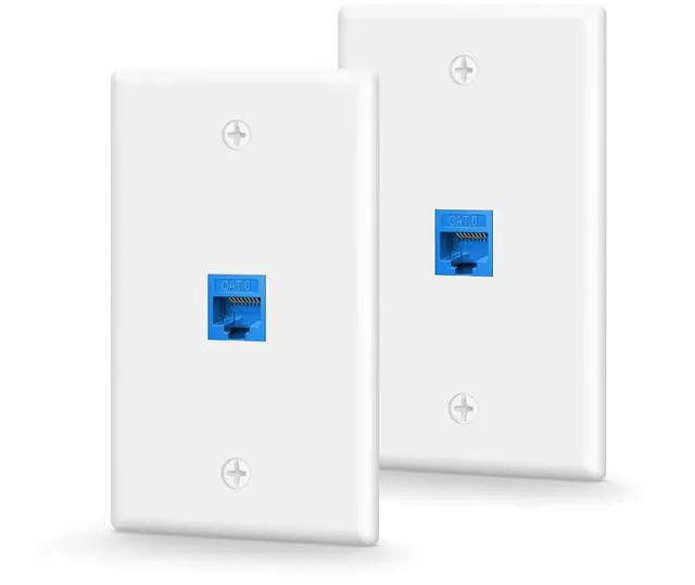 Main image of Ethernet Wall Plate (UL Listed), 1-Port Keystone Jack Wall Plate with RJ45 Keystone Inline Coupler Insert, Female to Female Cat6 Keystone Wall Jack, Blue (2 Pack)