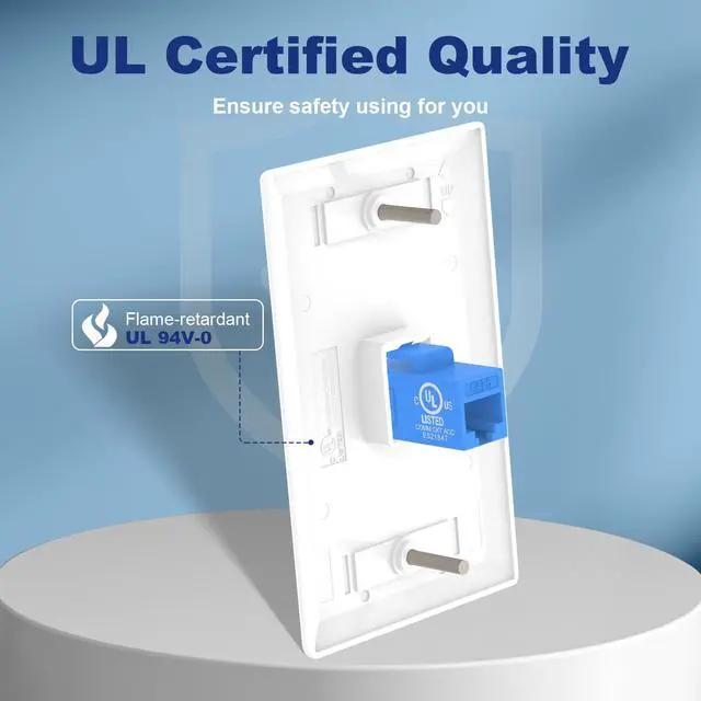 Alt view image 3 of 7 - Ethernet Wall Plate (UL Listed), 1-Port Keystone Jack Wall Plate with RJ45 Keystone Inline Coupler Insert, Female to Female Cat6 Keystone Wall Jack, Blue (2 Pack)