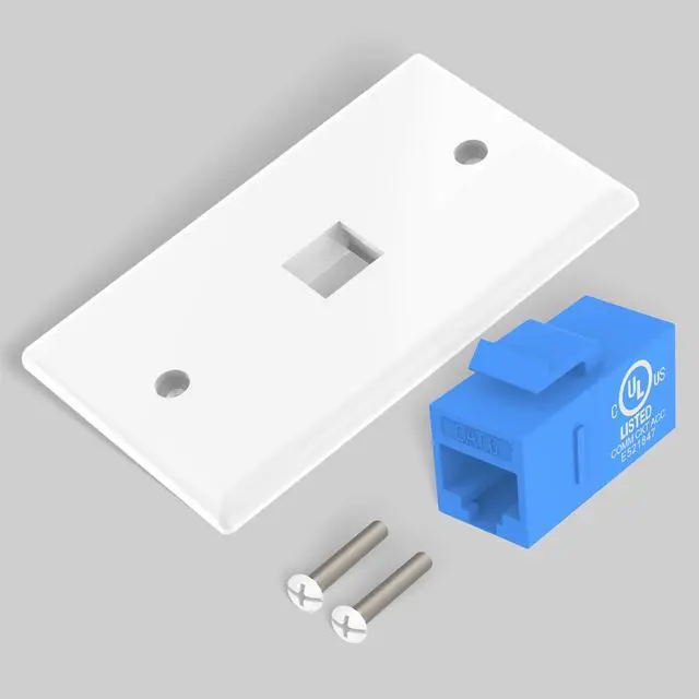 Alt view image 7 of 7 - Ethernet Wall Plate (UL Listed), 1-Port Keystone Jack Wall Plate with RJ45 Keystone Inline Coupler Insert, Female to Female Cat6 Keystone Wall Jack, Blue (2 Pack)