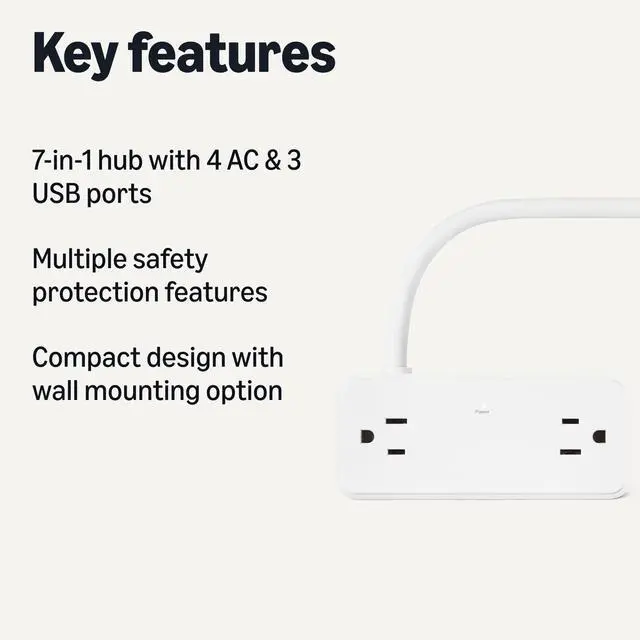 Alt view image 2 of 5 - Power Strip with 4 AC Outlets, 20W USB C Fast Charging, 2 USB C, 1 USB A Port, 5 ft Extension Cord, Home, Office, Travel, TUV Listed