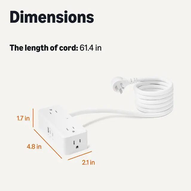 Alt view image 5 of 5 - Power Strip with 4 AC Outlets, 20W USB C Fast Charging, 2 USB C, 1 USB A Port, 5 ft Extension Cord, Home, Office, Travel, TUV Listed