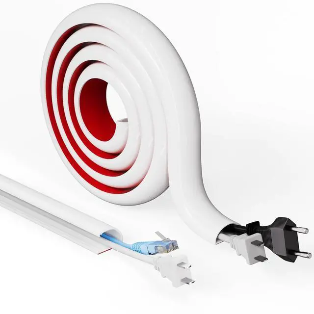 Main image of Cord Hider Raceway Kit, 39 inch Wall Cable Hider for 1-2 Cable, Silicone Material Hiding Wall Mount TV Powers Cords in Home Office, W0.75 H0.5in White