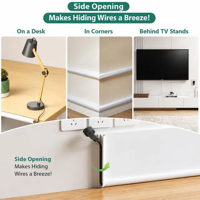Alt view image 2 of 7 - Cord Hider Raceway Kit, 39 inch Wall Cable Hider for 1-2 Cable, Silicone Material Hiding Wall Mount TV Powers Cords in Home Office, W0.75 H0.5in White