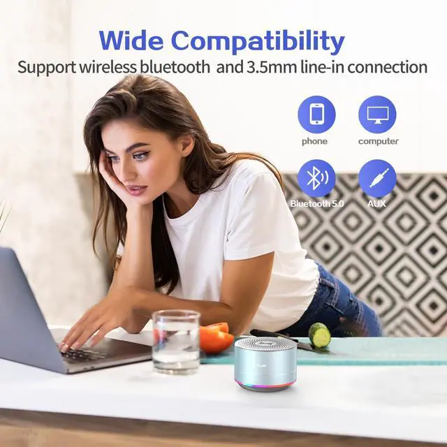 Alt view image 3 of 6 - Portable Bluetooth Speakers,Wireless Speaker with Clear Sound, Long Playtime, Small Mini Metal Speaker,Christmas Birthday Gifts for Men, Women,Kids(Sky-Blue)