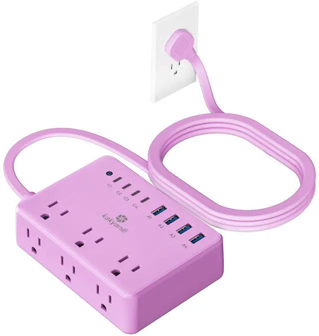 Main image of Purple Power Strip, 6 AC Outlets 8 USB Ports(4 USB C) with 2000J Surge Protector, 5ft Flat Plug Purple Extension Cord, Compact for Desk Home, Office, Dorm