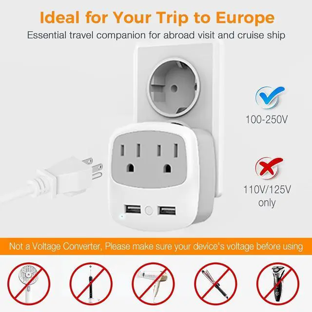 Alt view image 3 of 7 - European Travel Plug Adapter Converter, International Power Plug Converter with 2 USB, Type C Outlet Adaptor Charger for US to Most of Europe EU Iceland Spain Italy France Germany