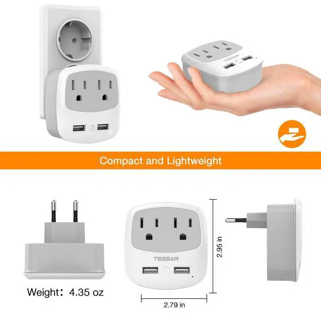 Alt view image 7 of 7 - European Travel Plug Adapter Converter, International Power Plug Converter with 2 USB, Type C Outlet Adaptor Charger for US to Most of Europe EU Iceland Spain Italy France Germany