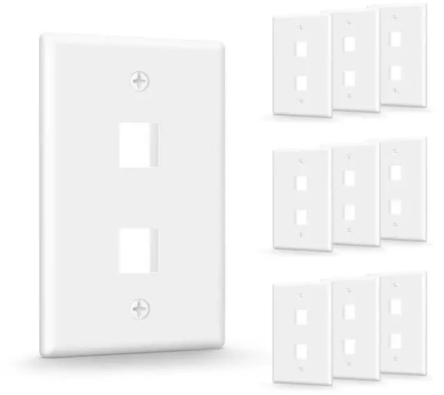 Main image of UL Listed Keystone Wall Plate 2-Port, Low Profile Wall Plate for RJ45 Keystone Jack or Coupler and HDMI/Coax Modular Jack Inserts, White 10-Pack