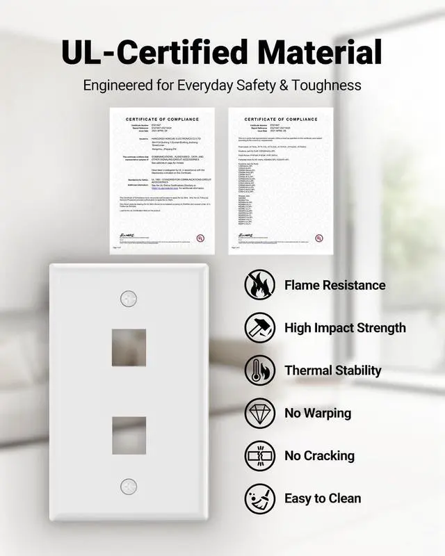 Alt view image 2 of 7 - UL Listed Keystone Wall Plate 2-Port, Low Profile Wall Plate for RJ45 Keystone Jack or Coupler and HDMI/Coax Modular Jack Inserts, White 10-Pack