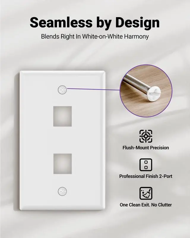 Alt view image 6 of 7 - UL Listed Keystone Wall Plate 2-Port, Low Profile Wall Plate for RJ45 Keystone Jack or Coupler and HDMI/Coax Modular Jack Inserts, White 10-Pack