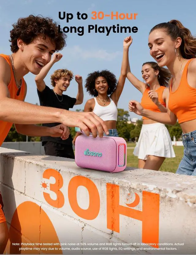 Alt view image 3 of 7 - Bluetooth Speaker Stereo 20W Loud Sound: 30H Playtime, IPX5 Water Resistant, Portable Wireless Speakers, Powerful Bass, Lightshow, Birthday Gifts for Men/Adults/Teens, Beach Vacation Essentials, Pink