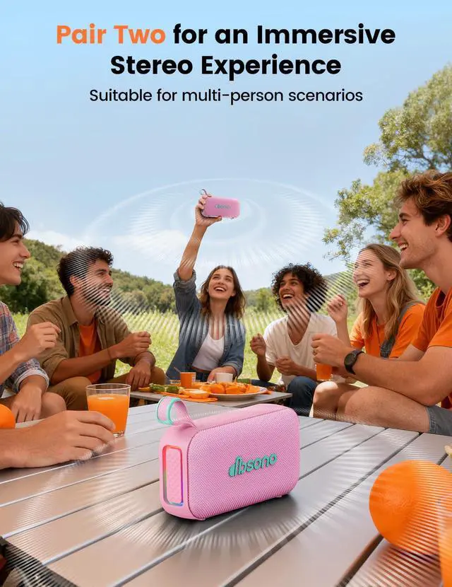 Alt view image 4 of 7 - Bluetooth Speaker Stereo 20W Loud Sound: 30H Playtime, IPX5 Water Resistant, Portable Wireless Speakers, Powerful Bass, Lightshow, Birthday Gifts for Men/Adults/Teens, Beach Vacation Essentials, Pink