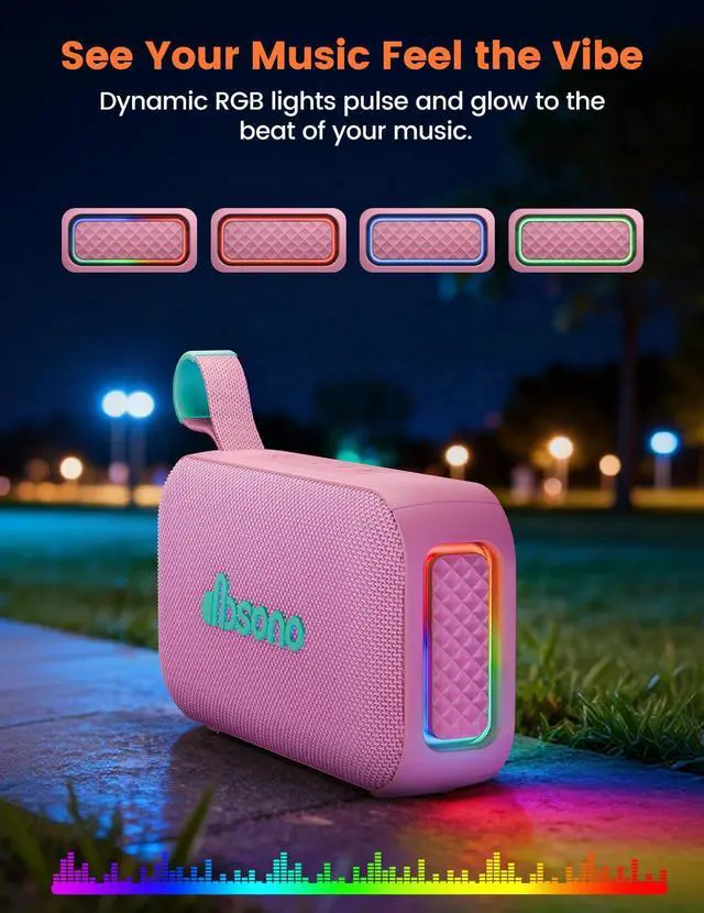 Alt view image 5 of 7 - Bluetooth Speaker Stereo 20W Loud Sound: 30H Playtime, IPX5 Water Resistant, Portable Wireless Speakers, Powerful Bass, Lightshow, Birthday Gifts for Men/Adults/Teens, Beach Vacation Essentials, Pink