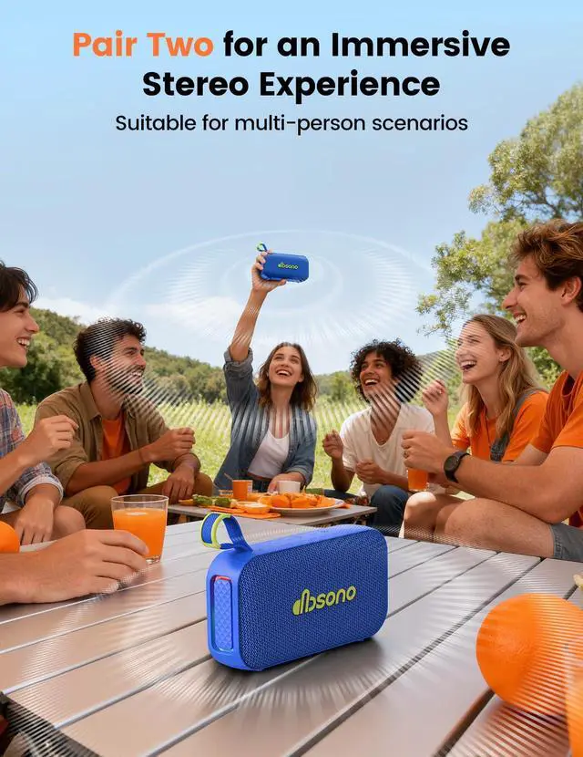 Alt view image 4 of 7 - Bluetooth Speaker Stereo 20W Loud Sound: 30H Playtime, IPX5 Water Resistant, Portable Wireless Speakers, Powerful Bass, Lightshow, Birthday Gifts for Men/Adults/Teens, Beach Vacation Essentials, Blue