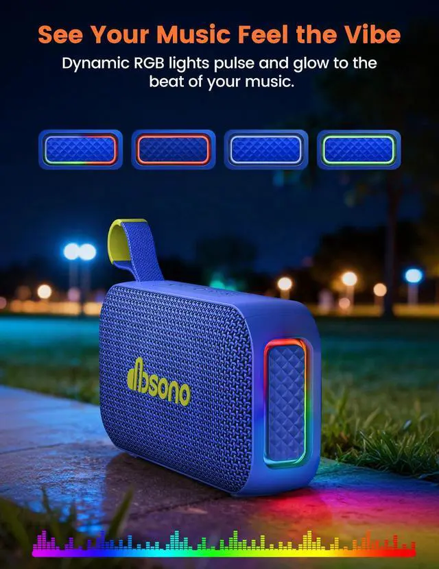 Alt view image 5 of 7 - Bluetooth Speaker Stereo 20W Loud Sound: 30H Playtime, IPX5 Water Resistant, Portable Wireless Speakers, Powerful Bass, Lightshow, Birthday Gifts for Men/Adults/Teens, Beach Vacation Essentials, Blue