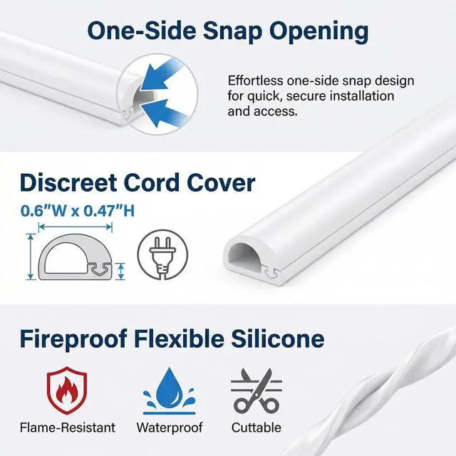Alt view image 4 of 7 - Cord Hider Wall for 2-3 Cables, 78" Self Adhesive Silicone Cord Covers for Wires On Wall, Flexible Wire Covers for Cords On Wall, Cable Cover Raceway for Home, Office, White (1.06" W x 0.5" H)