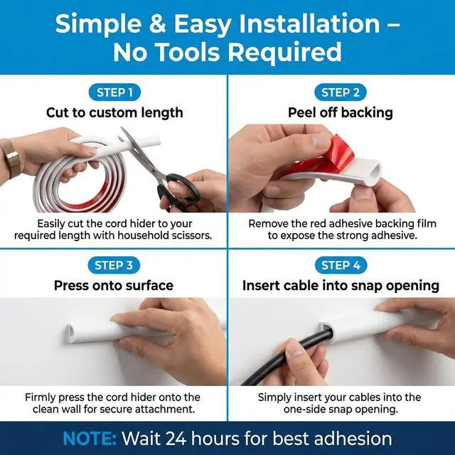 Alt view image 6 of 7 - Cord Hider Wall for 2-3 Cables, 78" Self Adhesive Silicone Cord Covers for Wires On Wall, Flexible Wire Covers for Cords On Wall, Cable Cover Raceway for Home, Office, White (1.06" W x 0.5" H)