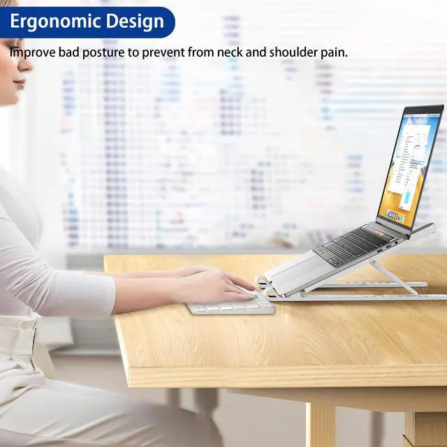 Alt view image 3 of 7 - LS01 Pro Ergonomic Laptop Stand, Plastic Laptop Riser, Portable and Adjustable Notebook Computer Holder Compatible with 10-14" Laptops (White)