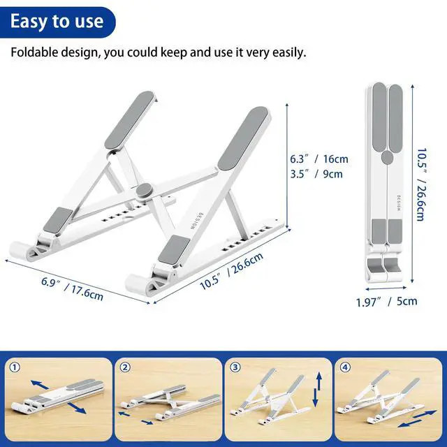 Alt view image 5 of 7 - LS01 Pro Ergonomic Laptop Stand, Plastic Laptop Riser, Portable and Adjustable Notebook Computer Holder Compatible with 10-14" Laptops (White)