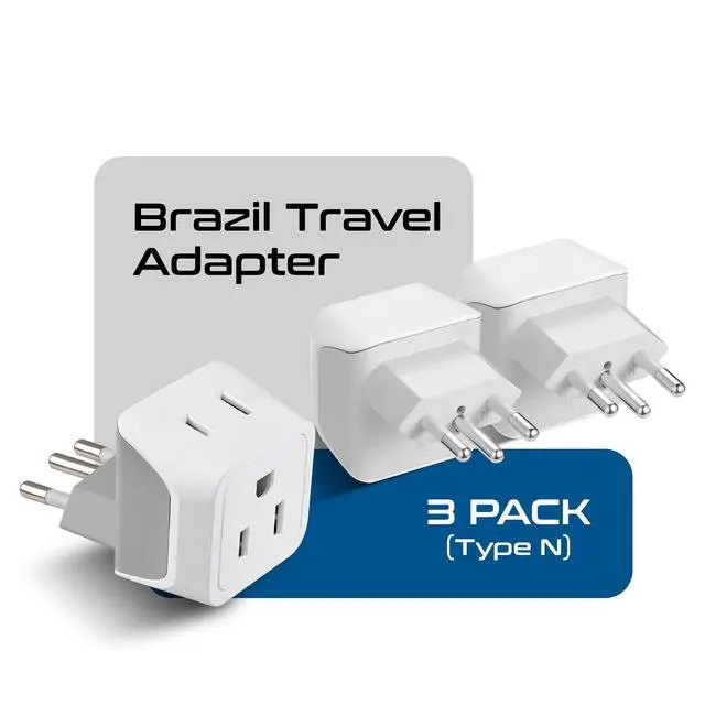 Alt view image 2 of 7 - Brazil Travel Adapter Plug with Dual Usa Input - Type N (3 Pack - Ultra Compact - Safe Grounded Perfect for Cell Phones, Laptops, Camera Chargers and More - Power Plug (CT-11C)