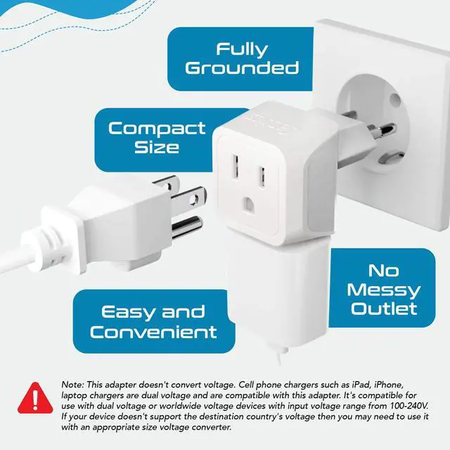 Alt view image 3 of 7 - Brazil Travel Adapter Plug with Dual Usa Input - Type N (3 Pack - Ultra Compact - Safe Grounded Perfect for Cell Phones, Laptops, Camera Chargers and More - Power Plug (CT-11C)
