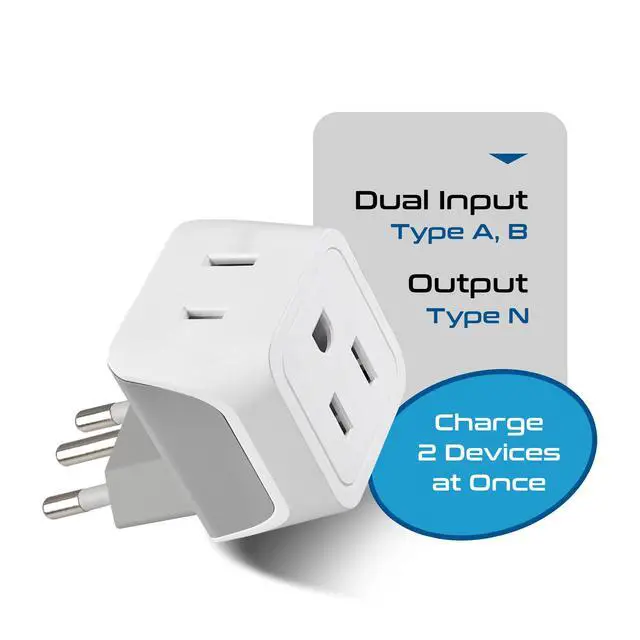 Alt view image 5 of 7 - Brazil Travel Adapter Plug with Dual Usa Input - Type N (3 Pack - Ultra Compact - Safe Grounded Perfect for Cell Phones, Laptops, Camera Chargers and More - Power Plug (CT-11C)