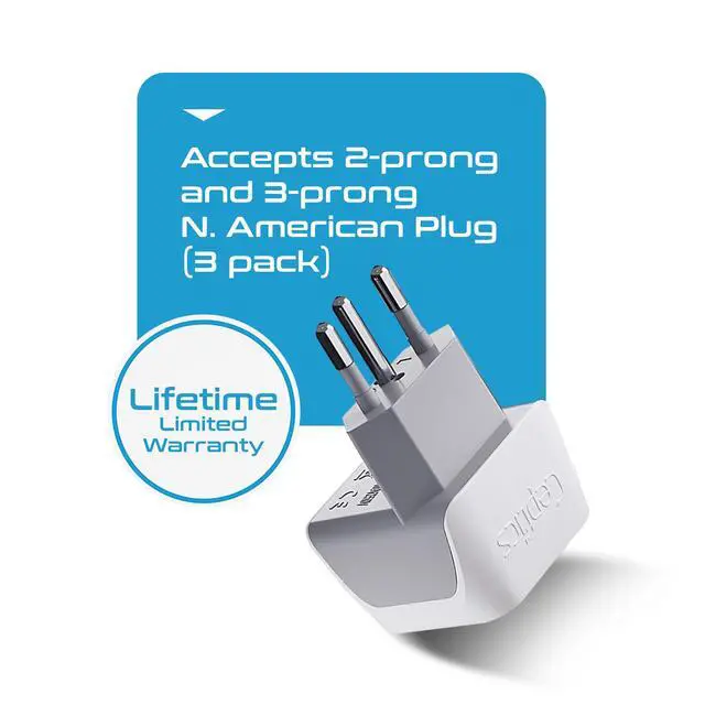 Alt view image 6 of 7 - Brazil Travel Adapter Plug with Dual Usa Input - Type N (3 Pack - Ultra Compact - Safe Grounded Perfect for Cell Phones, Laptops, Camera Chargers and More - Power Plug (CT-11C)