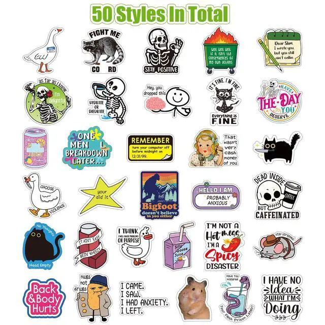 Alt view image 3 of 6 - 400 Pcs Funny Stickers for Adults Waterproof Vinyl Sarcastic Stickers Meme Decals for Water Bottles, Laptop, Phone, Hard Hats, Journal, Scrapbook