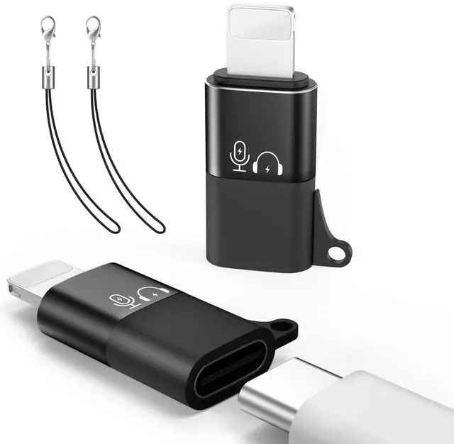 Main image of for DJI Mic Mini USB C to Lighting Phone Adapter - Lightning to USB-C Audio Adapter for iPhone 14/13/12/11/Apple EarPods/Wireless Mic Receiver/Phone, Support Charging -2 Pack, Black