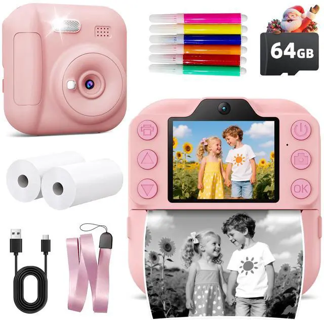 Main image of Kids Camera Instant Print, Toddler Toys Christmas Birthday Gifts for Girls Boys, Portable Digital Camera 64GB SD Card, Kid Toy for Ages 3-12 Girl Xmas Gift for 3 4 5 6 7 8 9 10 Year Old (Pink)