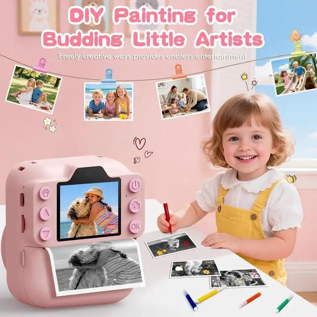 Alt view image 4 of 7 - Kids Camera Instant Print, Toddler Toys Christmas Birthday Gifts for Girls Boys, Portable Digital Camera 64GB SD Card, Kid Toy for Ages 3-12 Girl Xmas Gift for 3 4 5 6 7 8 9 10 Year Old (Pink)