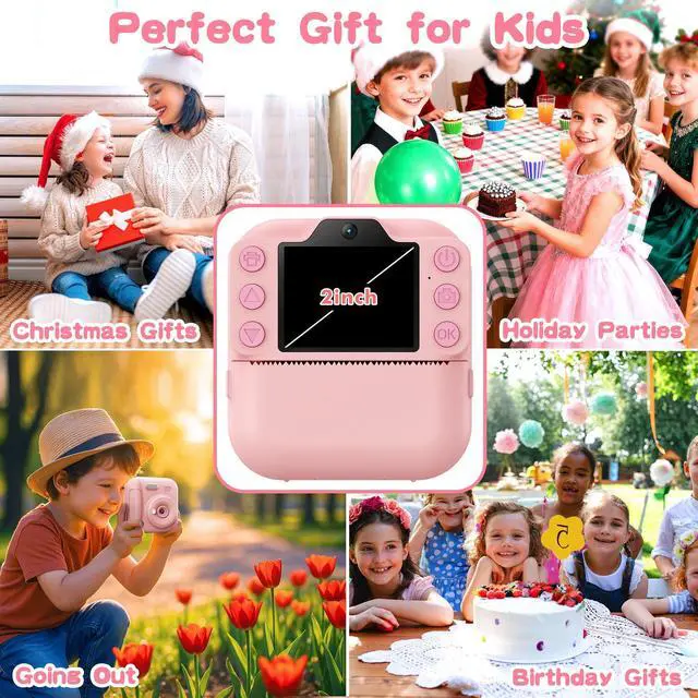Alt view image 5 of 7 - Kids Camera Instant Print, Toddler Toys Christmas Birthday Gifts for Girls Boys, Portable Digital Camera 64GB SD Card, Kid Toy for Ages 3-12 Girl Xmas Gift for 3 4 5 6 7 8 9 10 Year Old (Pink)