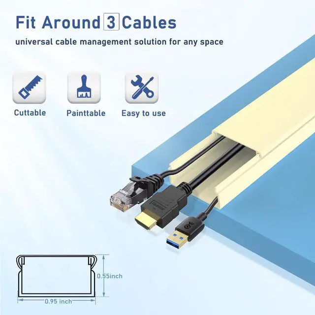 Alt view image 2 of 6 - Cord Cover Wall Raceway Kit - 157" Cable Concealer, Wire Hiders for TV Wall Mounting and Wire Management, Beige