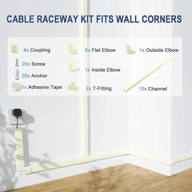 Alt view image 4 of 6 - Cord Cover Wall Raceway Kit - 157" Cable Concealer, Wire Hiders for TV Wall Mounting and Wire Management, Beige