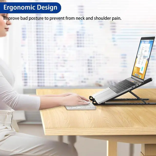 Alt view image 3 of 7 - LS01 Pro Ergonomic Laptop Stand, Plastic Laptop Riser, Portable and Adjustable Notebook Computer Holder Compatible with 10-14" Laptops (Black)