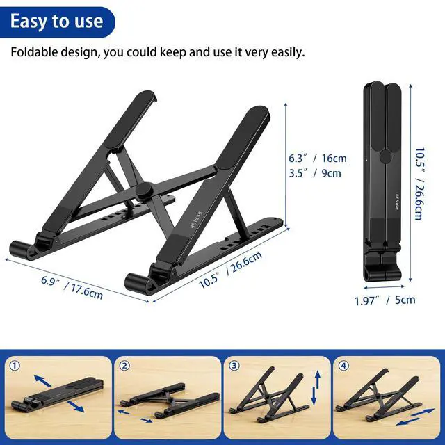 Alt view image 5 of 7 - LS01 Pro Ergonomic Laptop Stand, Plastic Laptop Riser, Portable and Adjustable Notebook Computer Holder Compatible with 10-14" Laptops (Black)